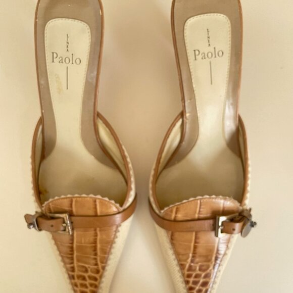Paola Linea Mules Cream with Alligator Accent and Buckle Size 7 1/2M - Picture 4 of 11